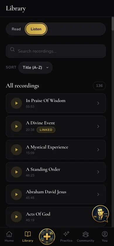 Library Listen screen in Neville AI