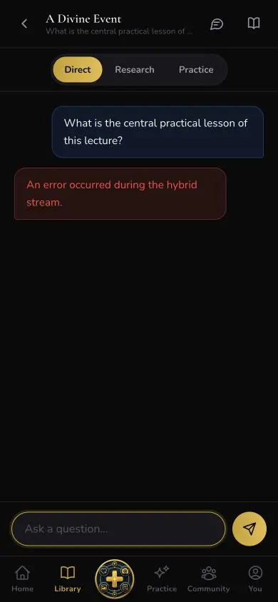 Source Chat Stream Error screen in Neville AI