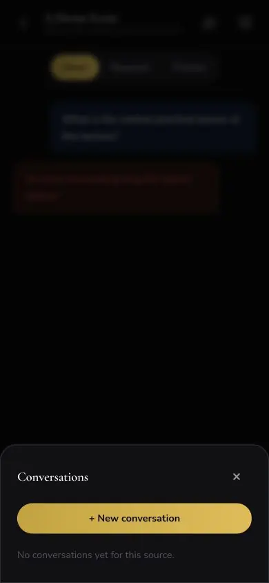 Source Conversation History screen in Neville AI
