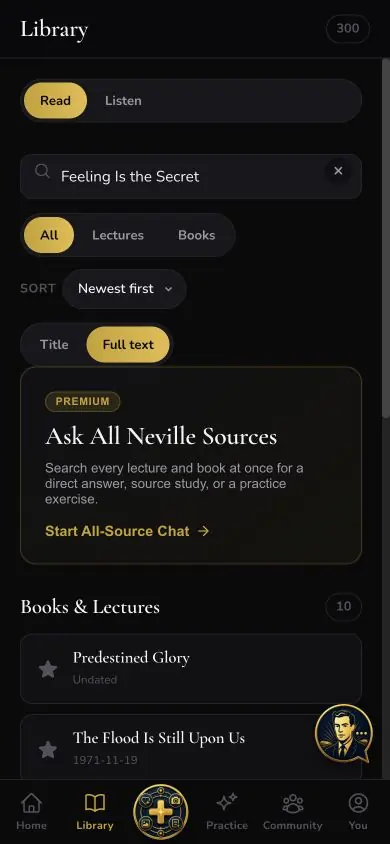 Library Full Text Search screen in Neville AI