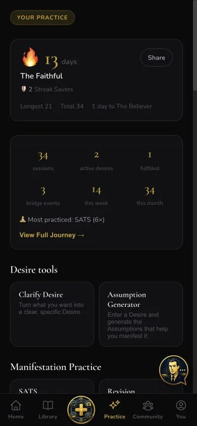 Practice Dashboard screen in Neville AI