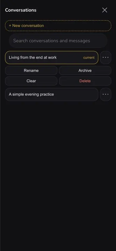 Advisor Conversation Options screen in Neville AI