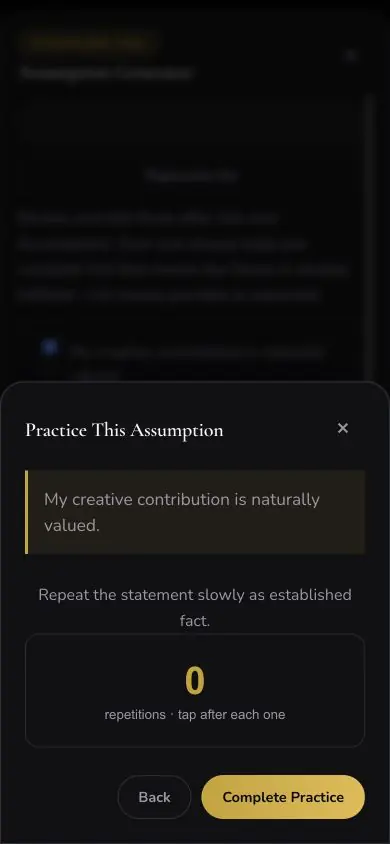 Assumption Practice Decree screen in Neville AI