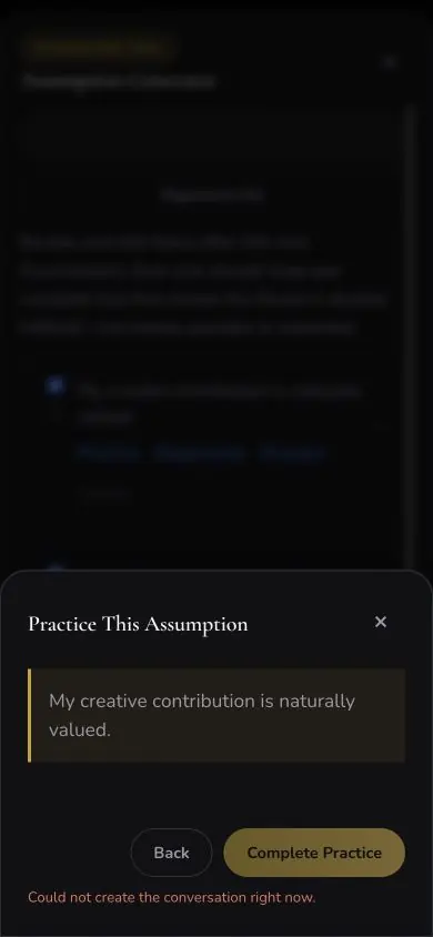Assumption Practice Imaginal Conversation screen in Neville AI