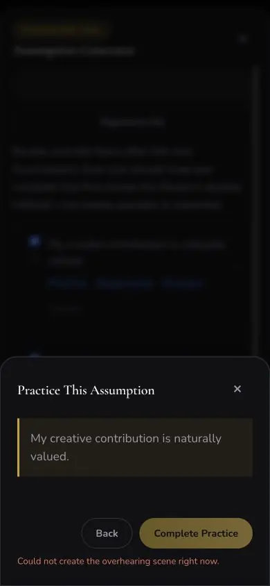 Assumption Practice Overhearing screen in Neville AI