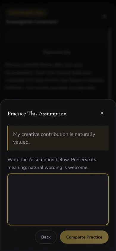 Assumption Practice Writing screen in Neville AI