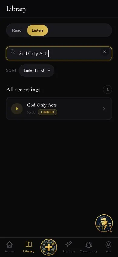 Audio Search Results screen in Neville AI