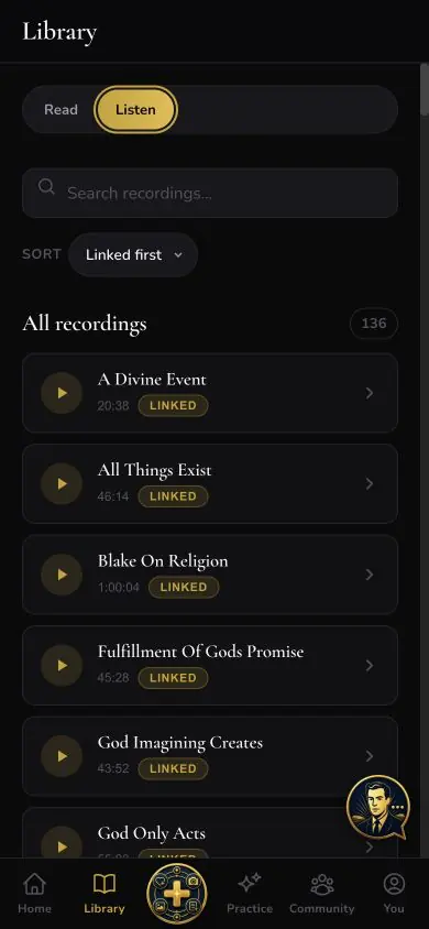 Audio Sort Linked First screen in Neville AI