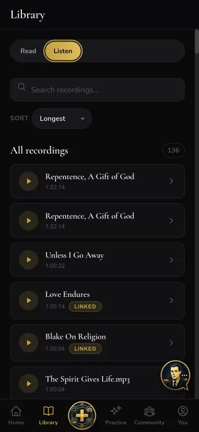 Audio Sort Longest screen in Neville AI