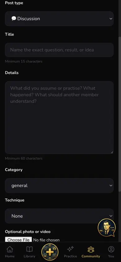 Community New Post Anonymous screen in Neville AI