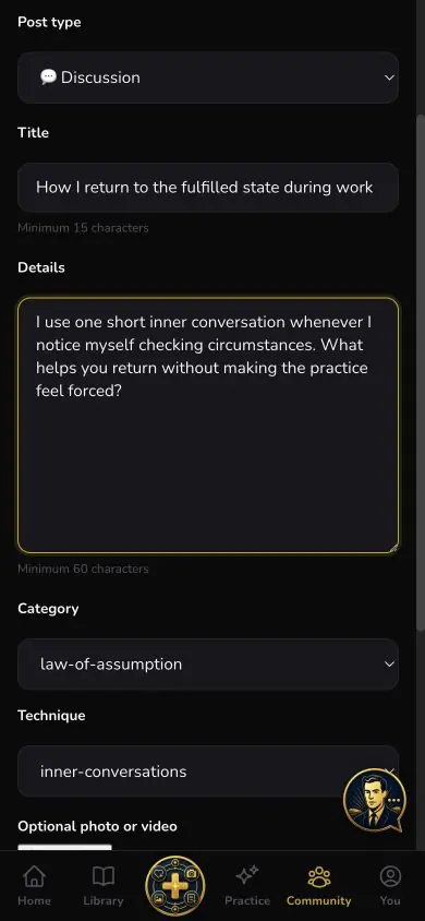Community New Post Completed screen in Neville AI