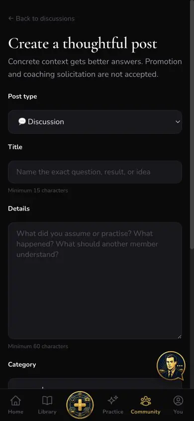 Community New Post screen in Neville AI