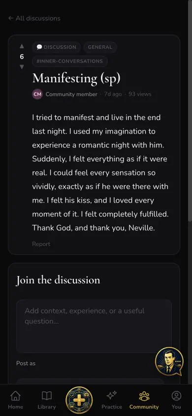 Community Post Detail screen in Neville AI
