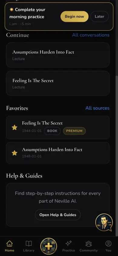 Home Help Entry screen in Neville AI