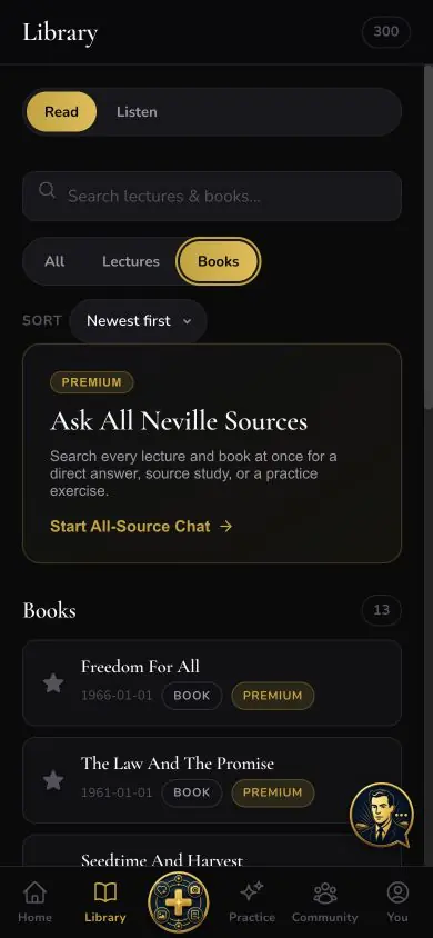 Library Filter Books screen in Neville AI