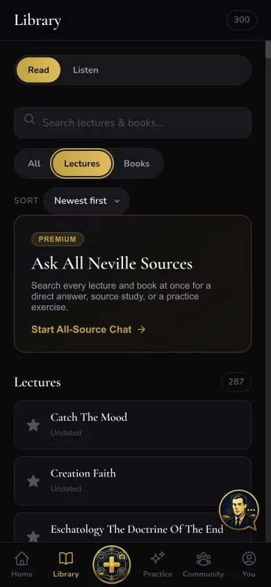 Library Filter Lectures screen in Neville AI