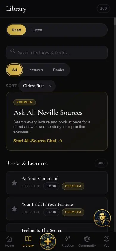 Library Sort Oldest screen in Neville AI