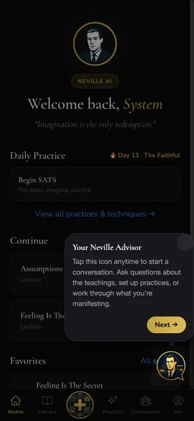 Onboarding Tour 02 screen in Neville AI