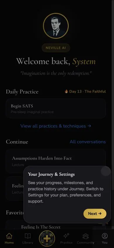 Onboarding Tour 05 screen in Neville AI