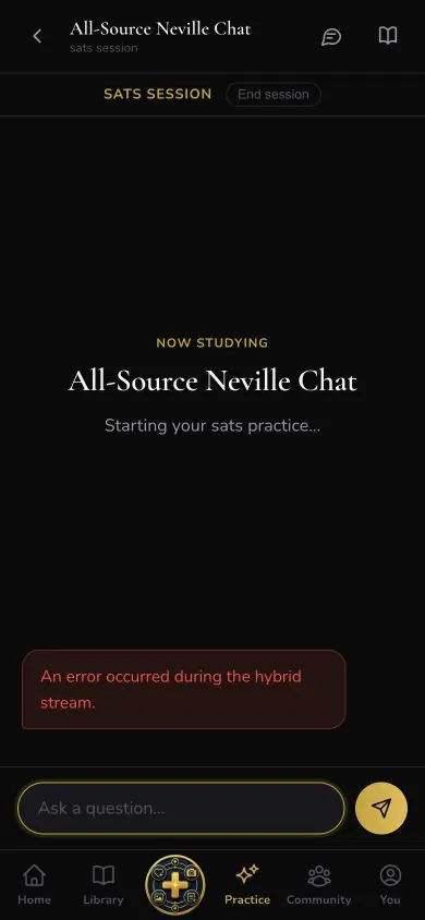 Practice Guided Sats Session screen in Neville AI