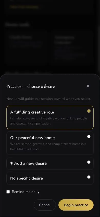 Practice Technique 06 Inner Conversation screen in Neville AI