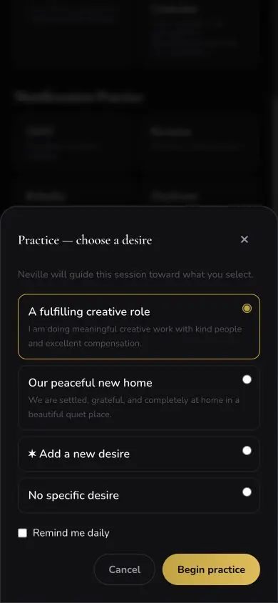 Practice Technique 09 Gratitude State screen in Neville AI