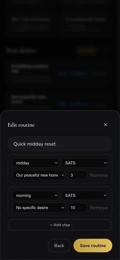 Routine Add Step screen in Neville AI