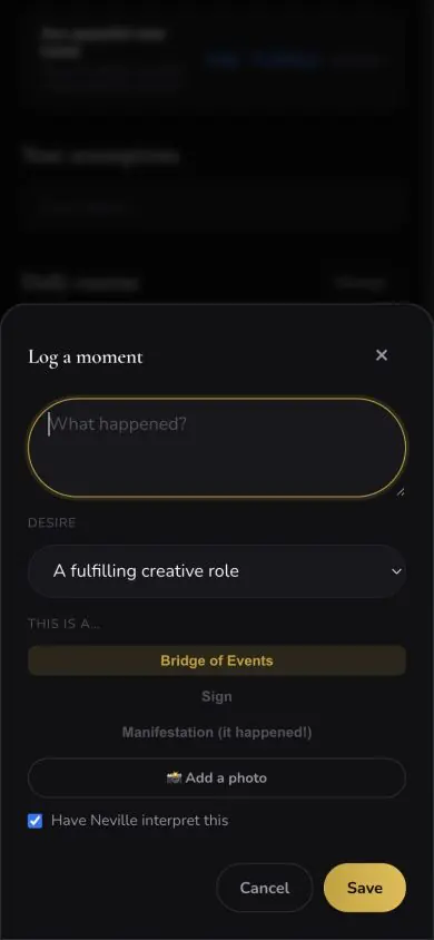 Track Moment Bridge screen in Neville AI