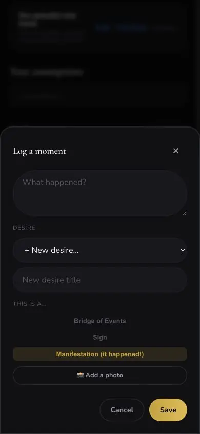 Track Moment New Desire screen in Neville AI