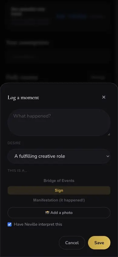 Track Moment Sign screen in Neville AI