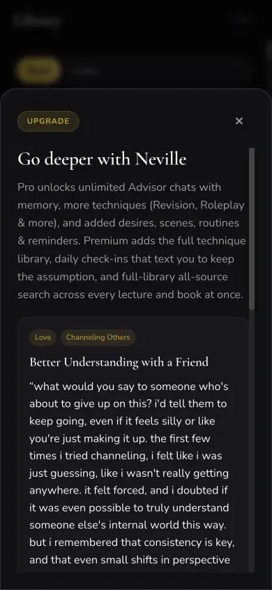 Upgrade Modal Premium screen in Neville AI
